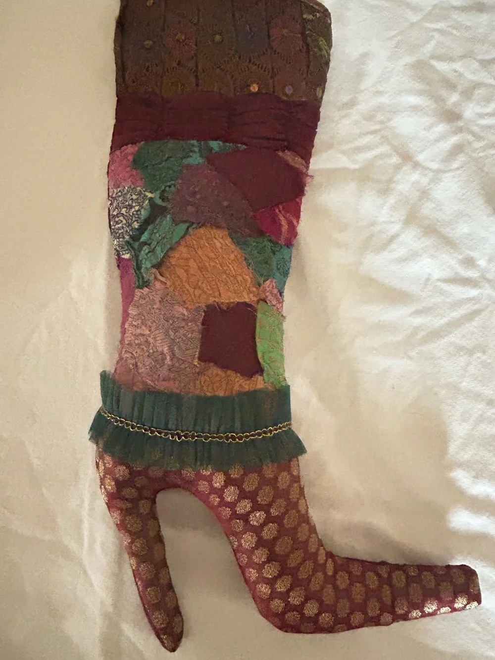 Pier 1 Patchwork Style Victorian Christmas Stocking High Heeled Boot