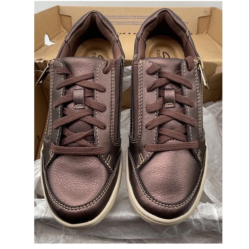 Clarks Bryianne Bayla Bronze Metallic Zip Fashion Sneakers Womens 5.5 M 26184077