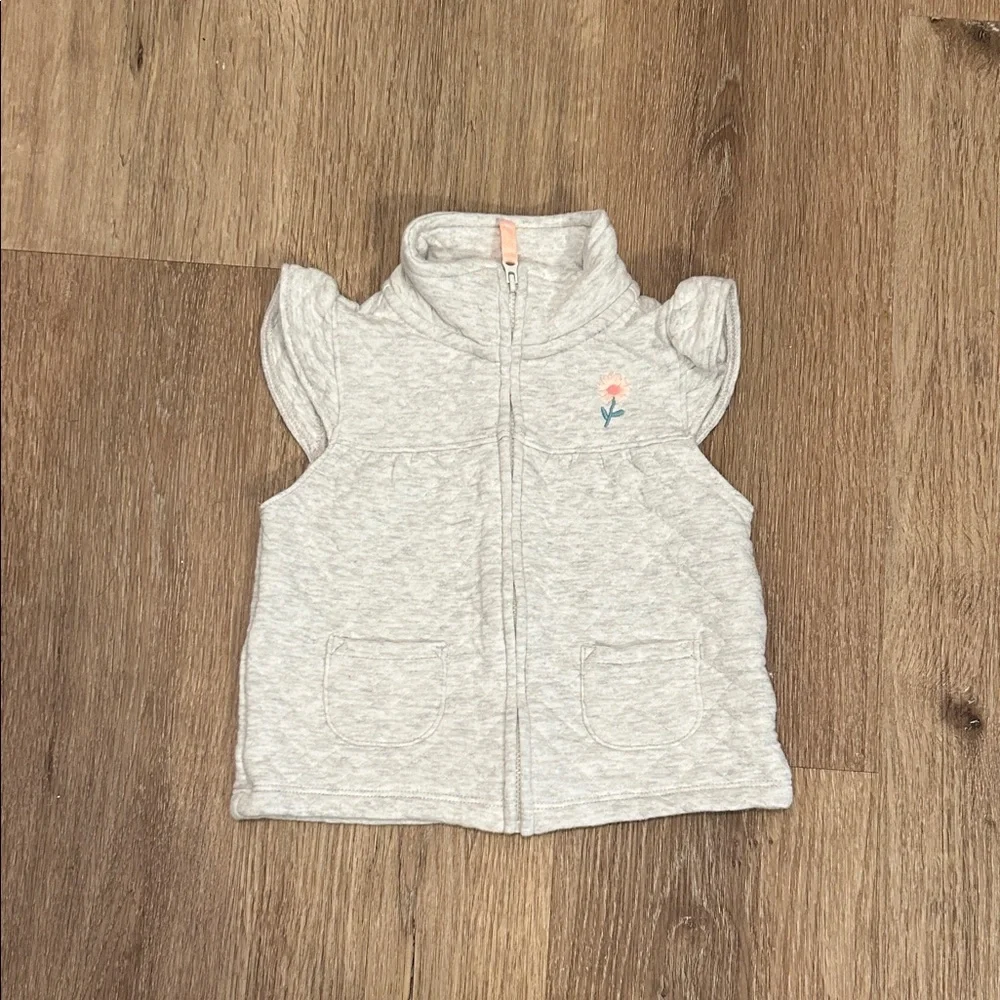Carter's Gray Quilted Vest with Pink Flower Embroidery