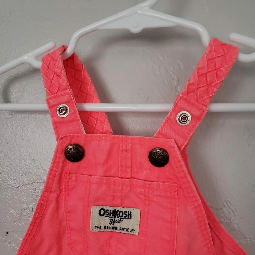 Oshkosh Baby Girl 3 Months Neon Coral Pink Overalls Shortalls Summer Spring