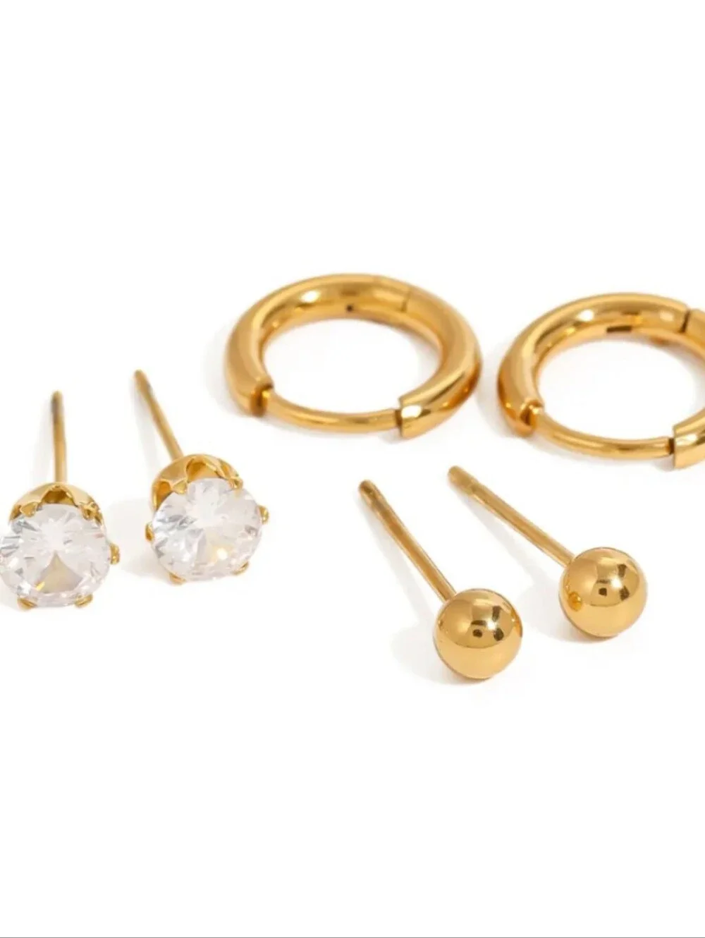 Gold-Plated Multi-Style Stud & Hoop Earring Set - Women's Jewelry