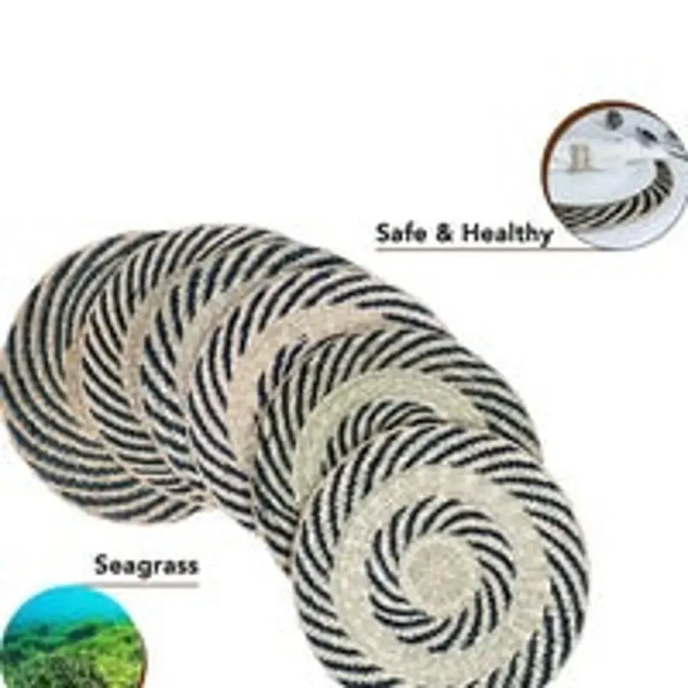 Set of 6 Seagrass Placemats With Serving Tray & Napkin Rings