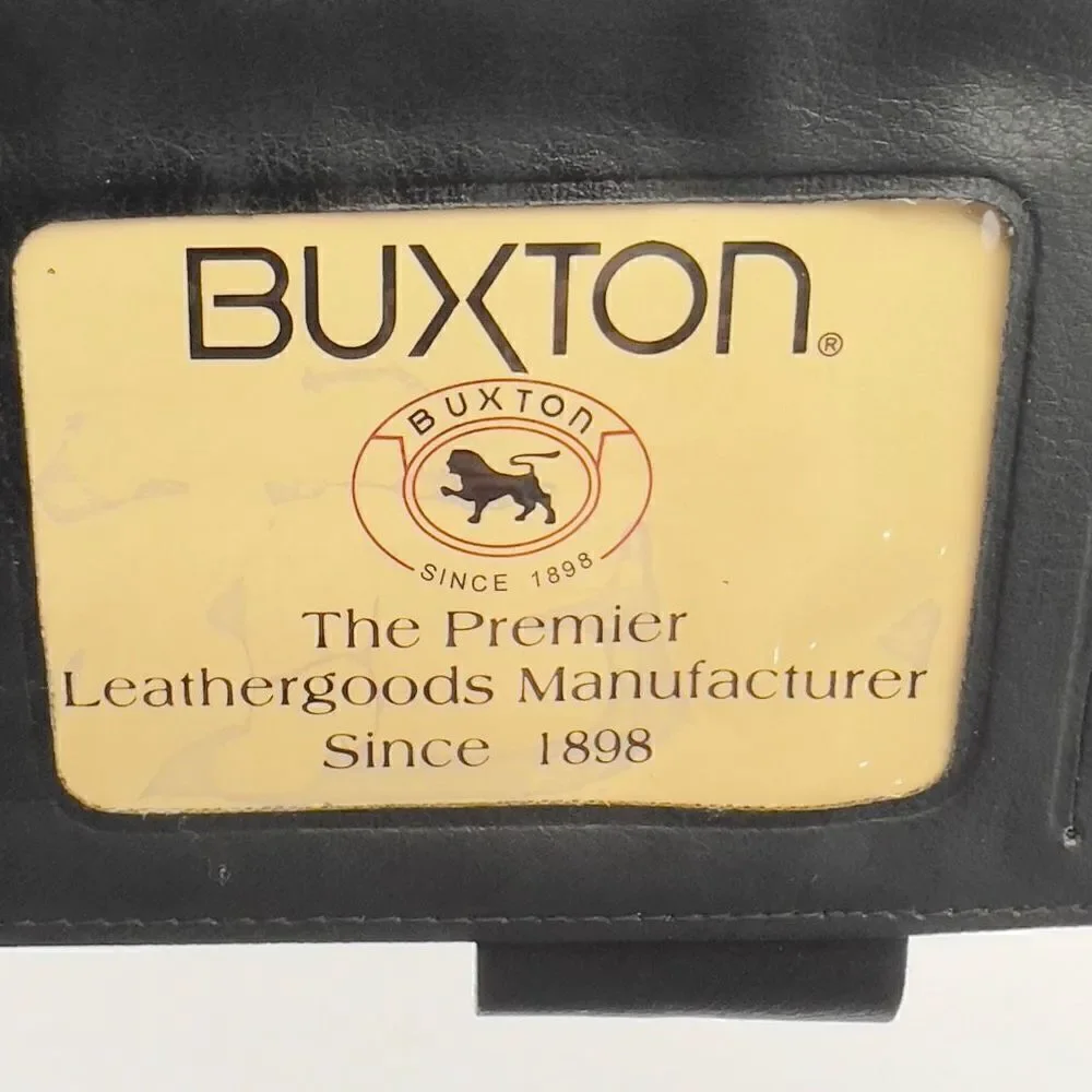 New with Defect BUXTON CAL Q CLUTCH Wallet Tri-Fold Genuine Leather Black Wallet