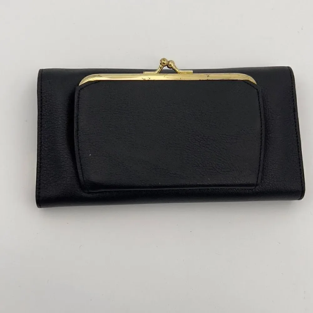New with Defect BUXTON CAL Q CLUTCH Wallet Tri-Fold Genuine Leather Black Wallet