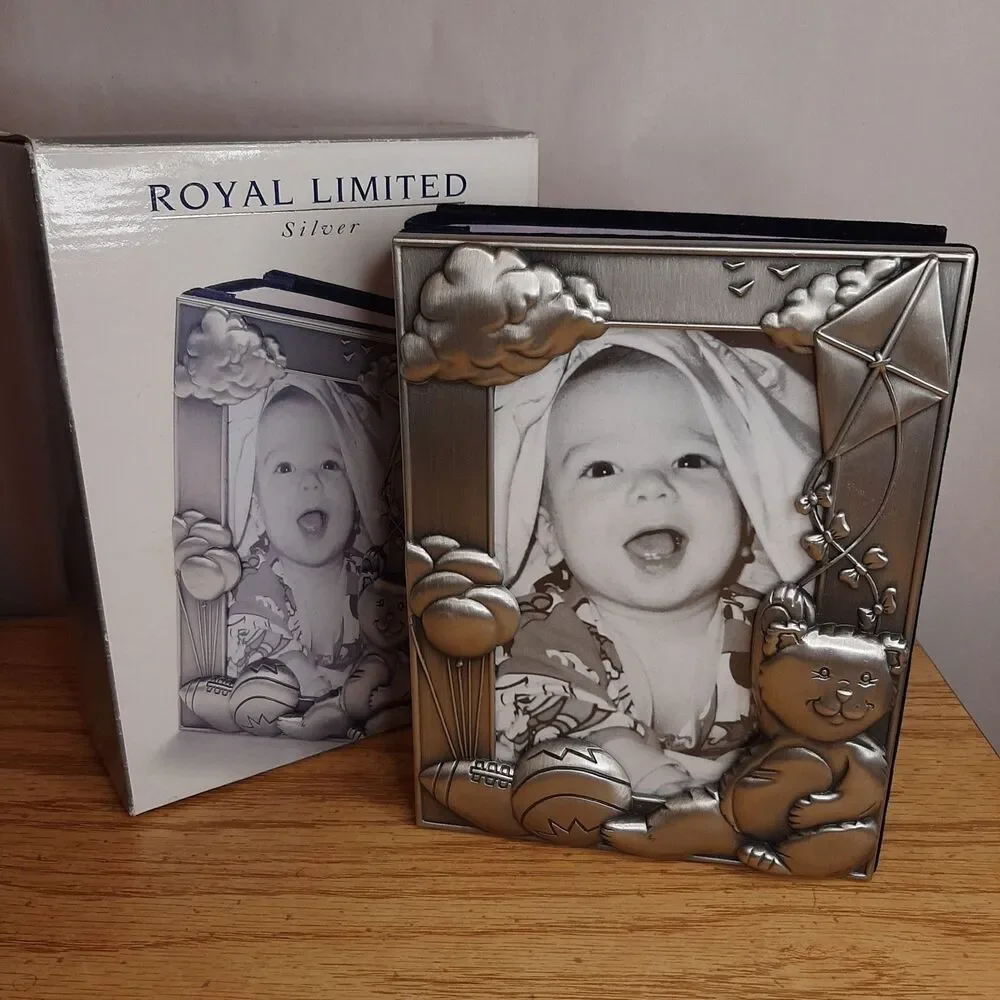 Vtg 1998 Royal Limited Silver Baby Album Frame Holds 80 4x6