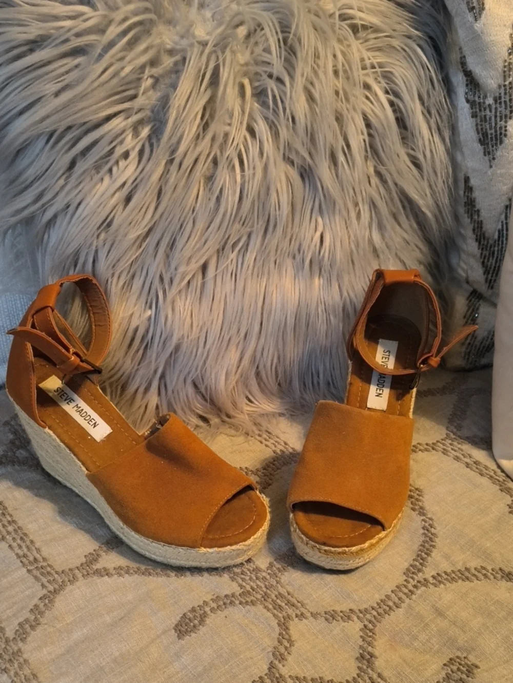 Steve Madden Copper Suede Espadrille Wedge Sandals with Ankle Strap