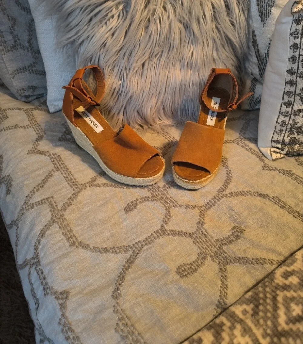 Steve Madden Copper Suede Espadrille Wedge Sandals with Ankle Strap
