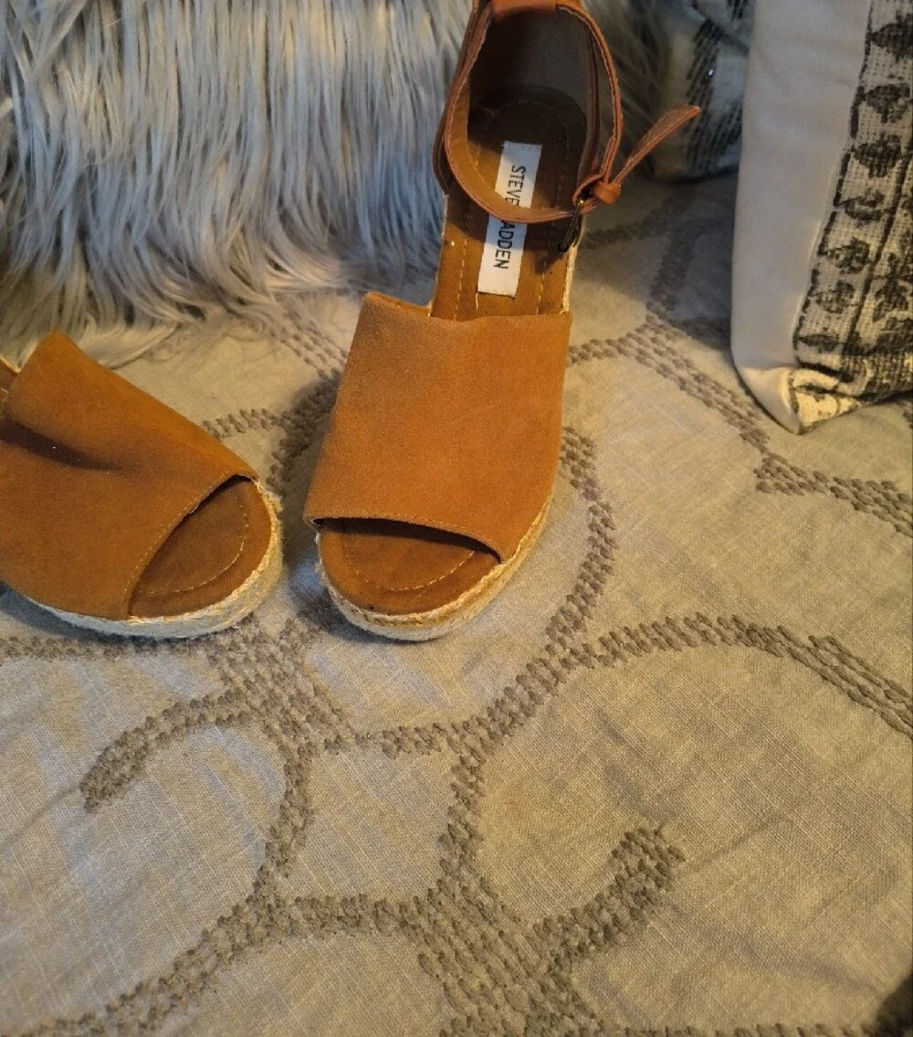 Steve Madden Copper Suede Espadrille Wedge Sandals with Ankle Strap
