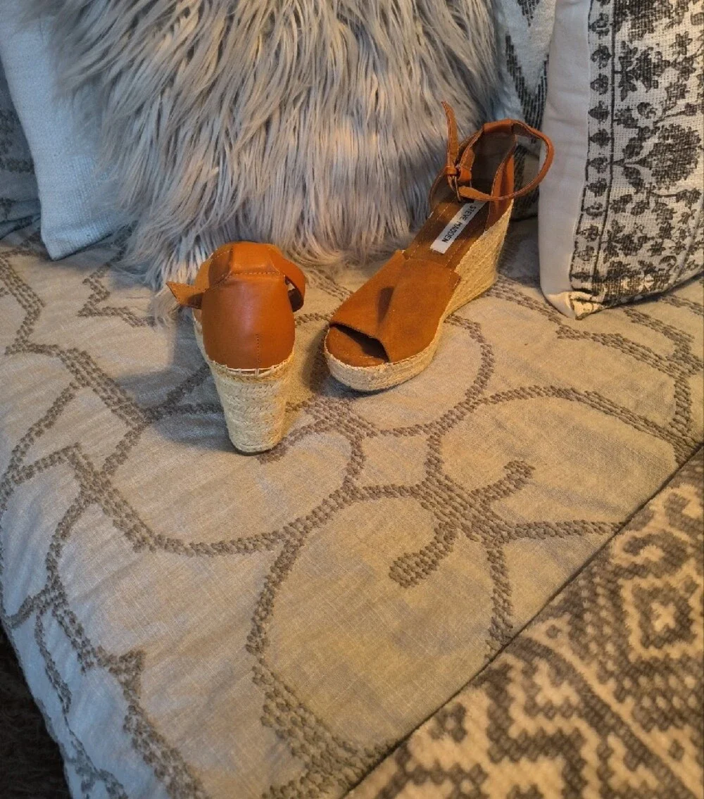 Steve Madden Copper Suede Espadrille Wedge Sandals with Ankle Strap