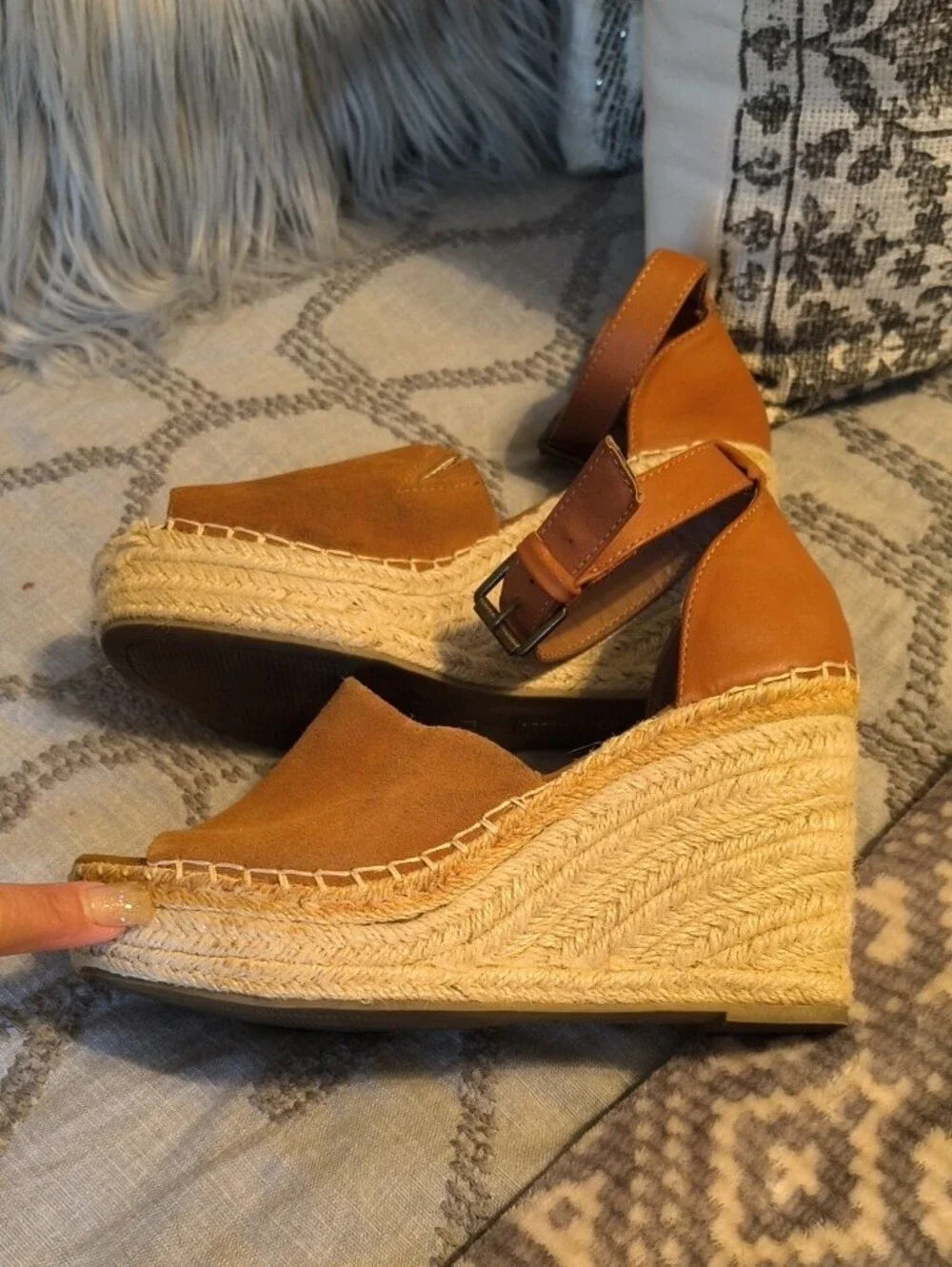 Steve Madden Copper Suede Espadrille Wedge Sandals with Ankle Strap