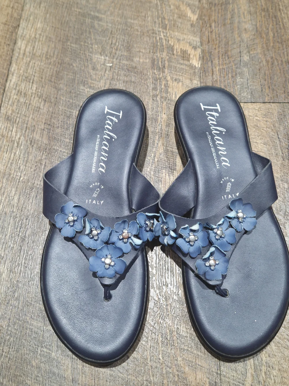 Italian Shoemakers Navy Blue Floral Toe-Post Sandals