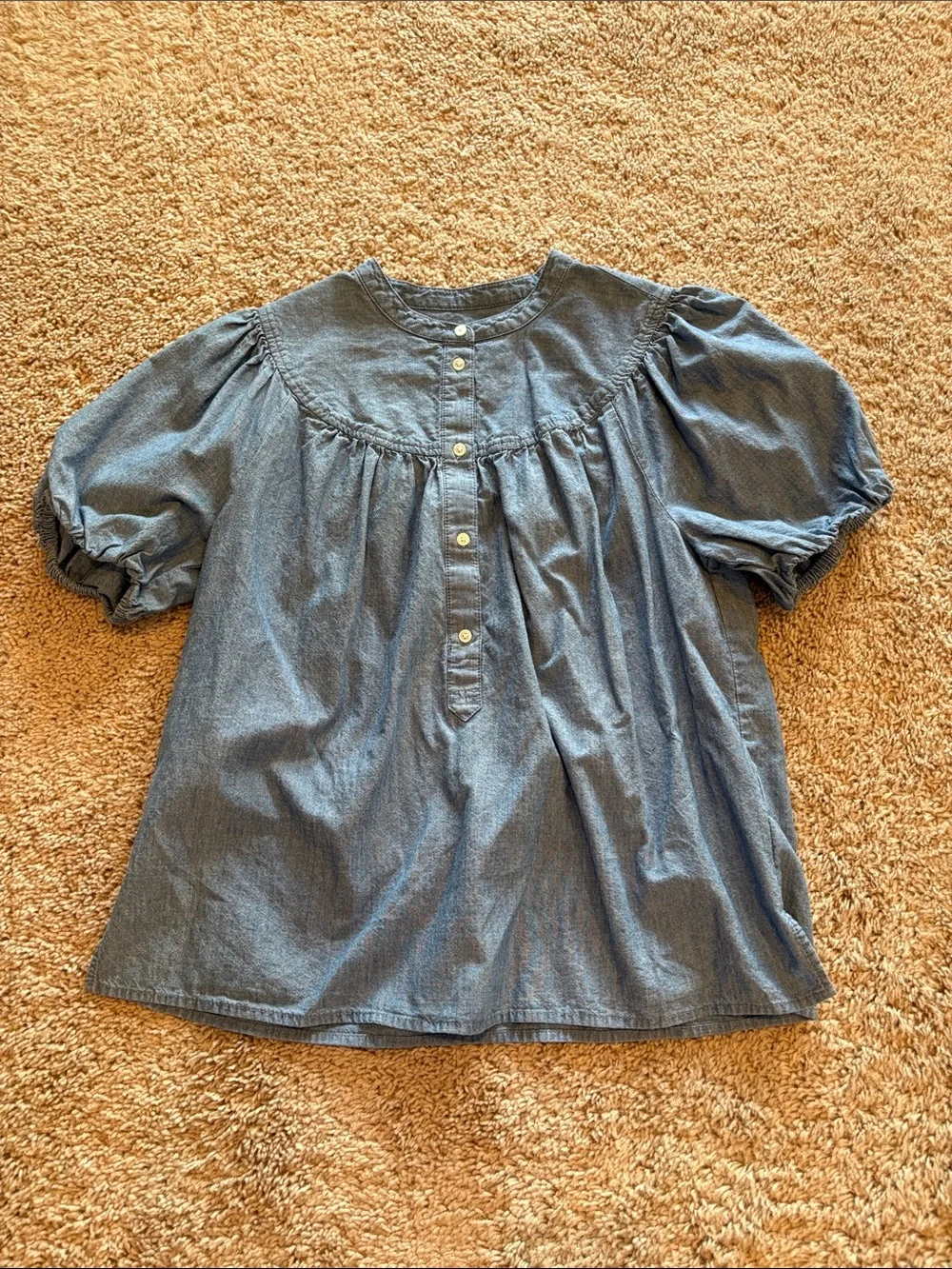 Chambray Puff Sleeve Top