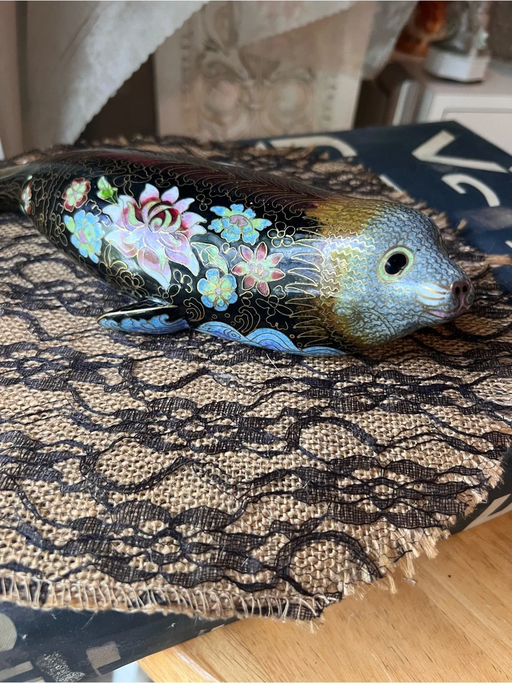 Gorgeous Vintage Cloisonne Seal Fish Figurine Hard to Find