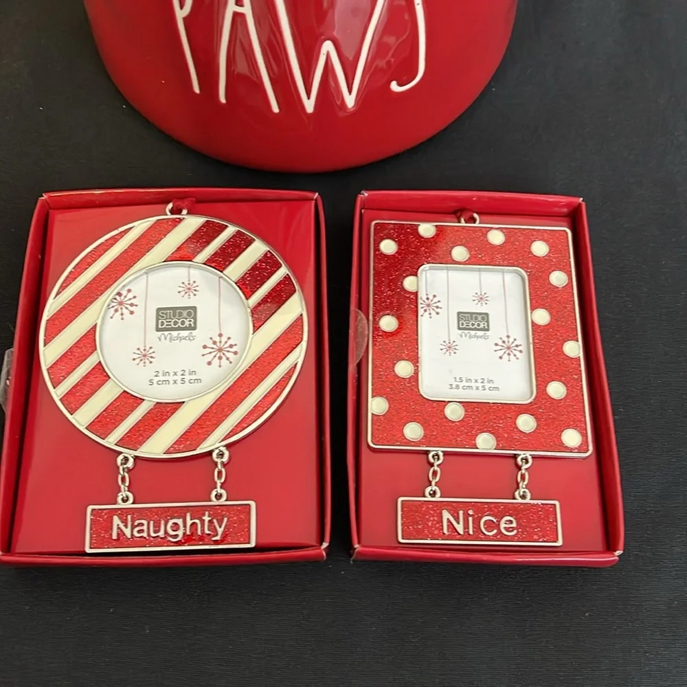 💸 Deck the Paws Ceramic Treat Container & Naughty/Nice Picture Frame Ornamental