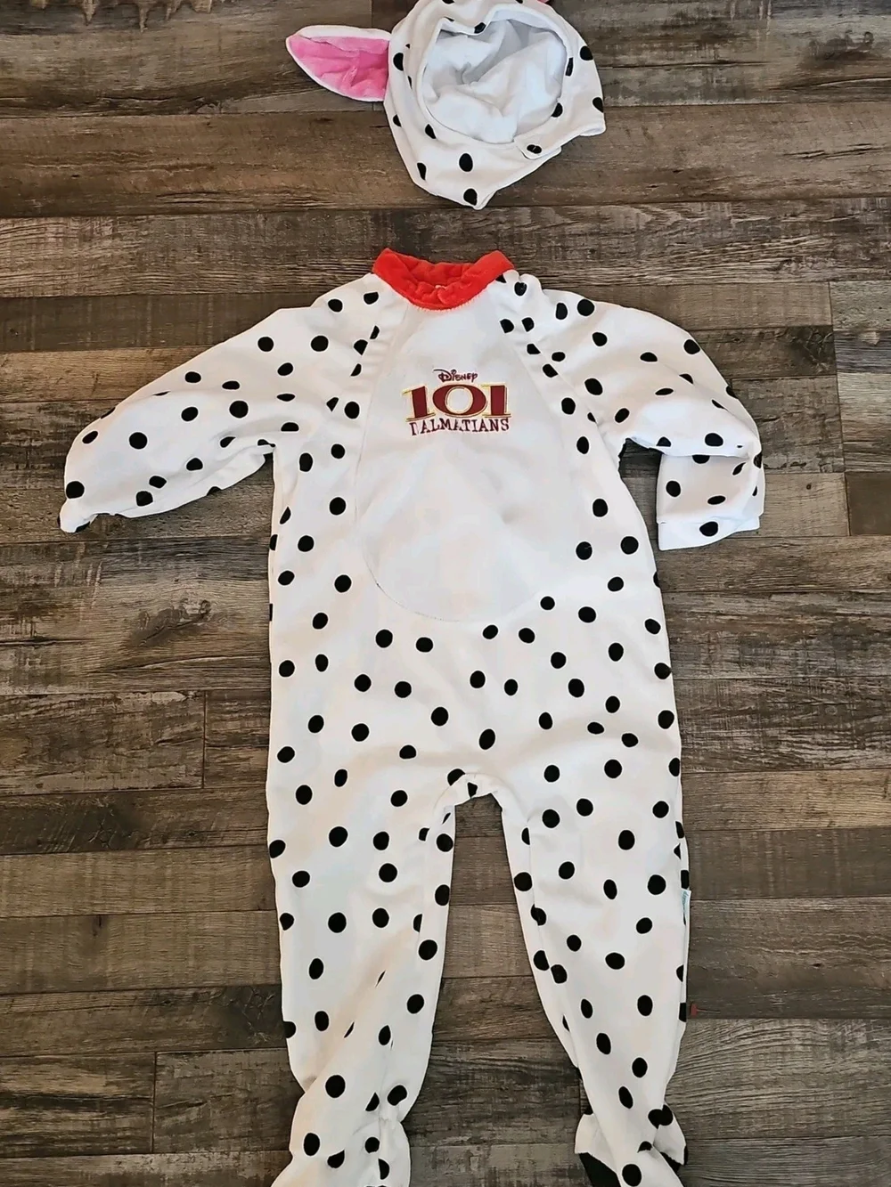 Disney Dalmatian Polka Dot One-Piece in White, Black & Red Trim