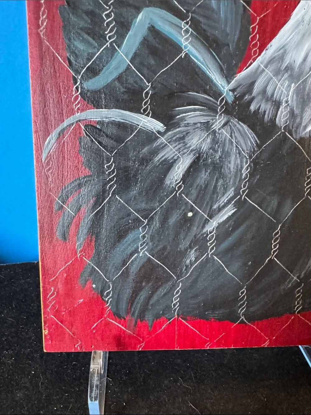 Hand-Painted Rooster cutting board Folk Art- Red, Black, White by Nanny Beth