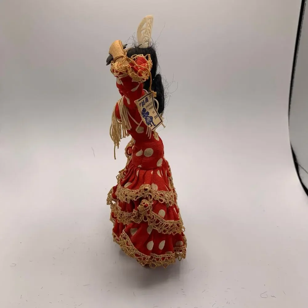 Vintage Layna Spanish Flamenco Dancer Cloth Doll Red Polka Dot Dress Spain