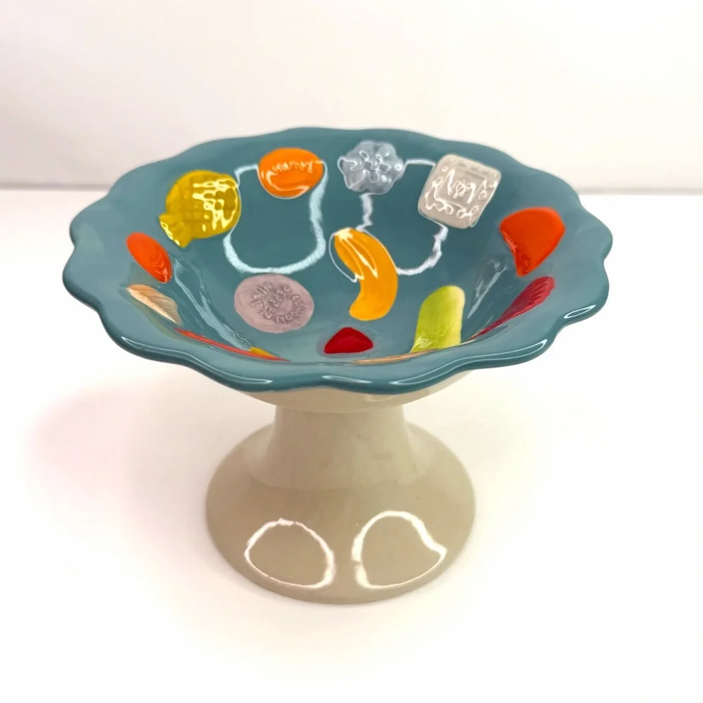 Blue and Cream Ceramic Compote Bowl - Home Accents