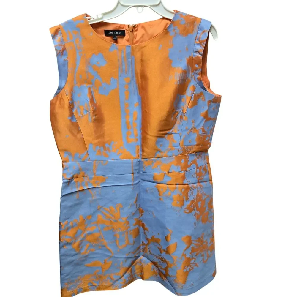 Lafayette 148 New York Jacquard Dress Jacket Set Sz 14 Orange Blue