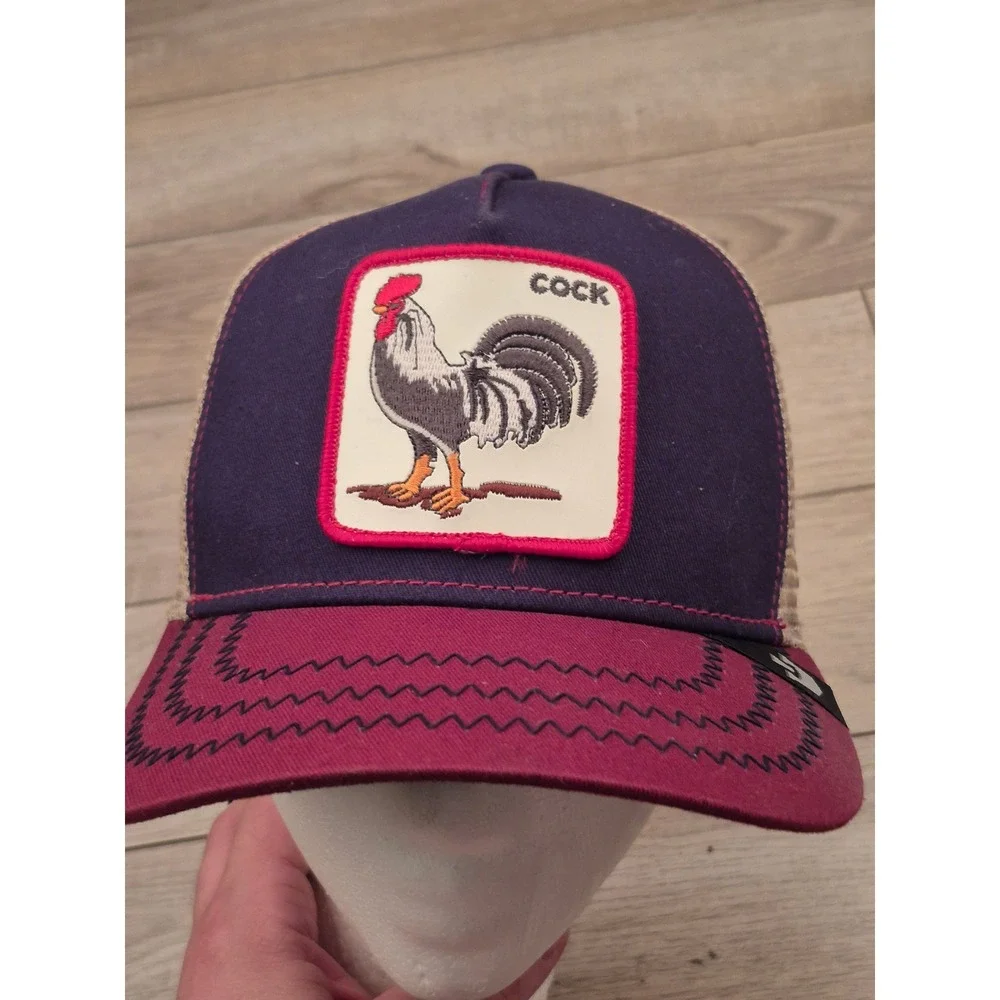 Goorin Bros The Farm Rooster Trucker‎ Hat Navy Burgundy Patch Snapback Cap