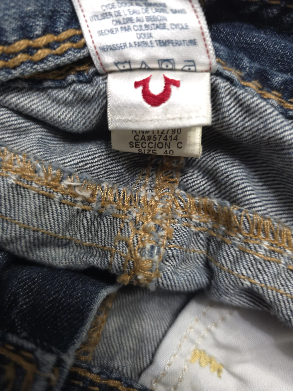 True Religion Men’s Indigo Straight Jeans with Gold Contrast Stitching