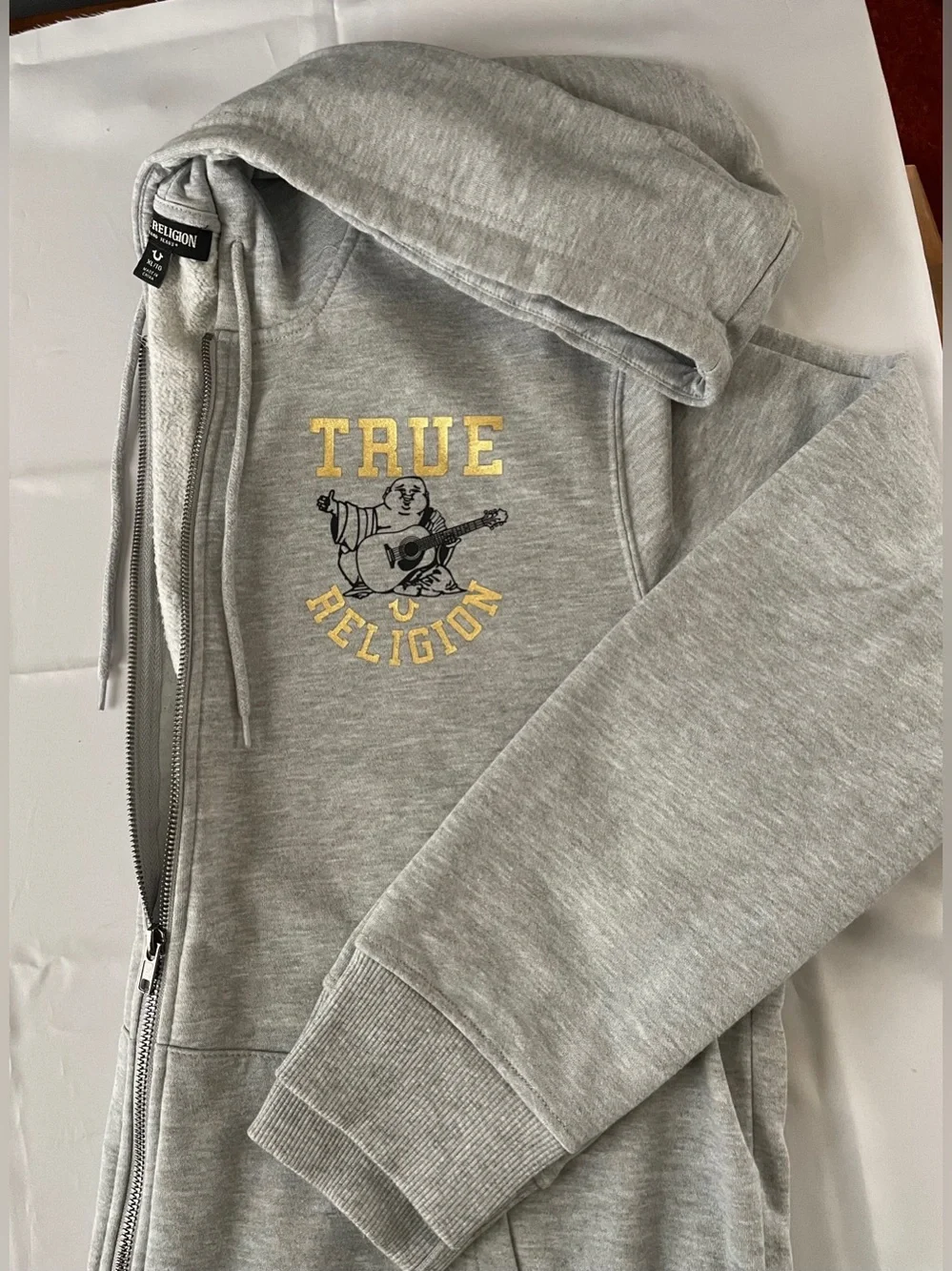 True Religion Men’s Light Gray Hoodie with Logo Graphic