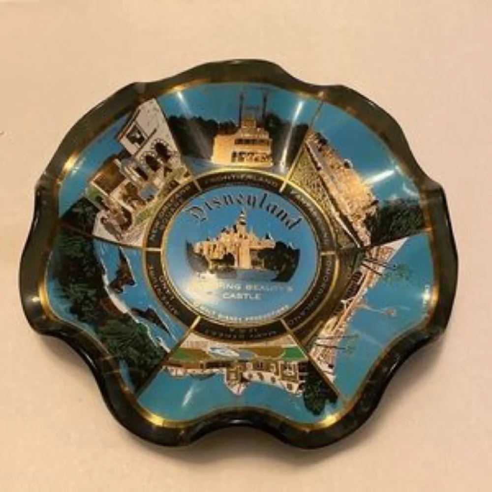 Disney Blue and Gold Disneyland Souvenir Trinket Dish - Scalloped Edge