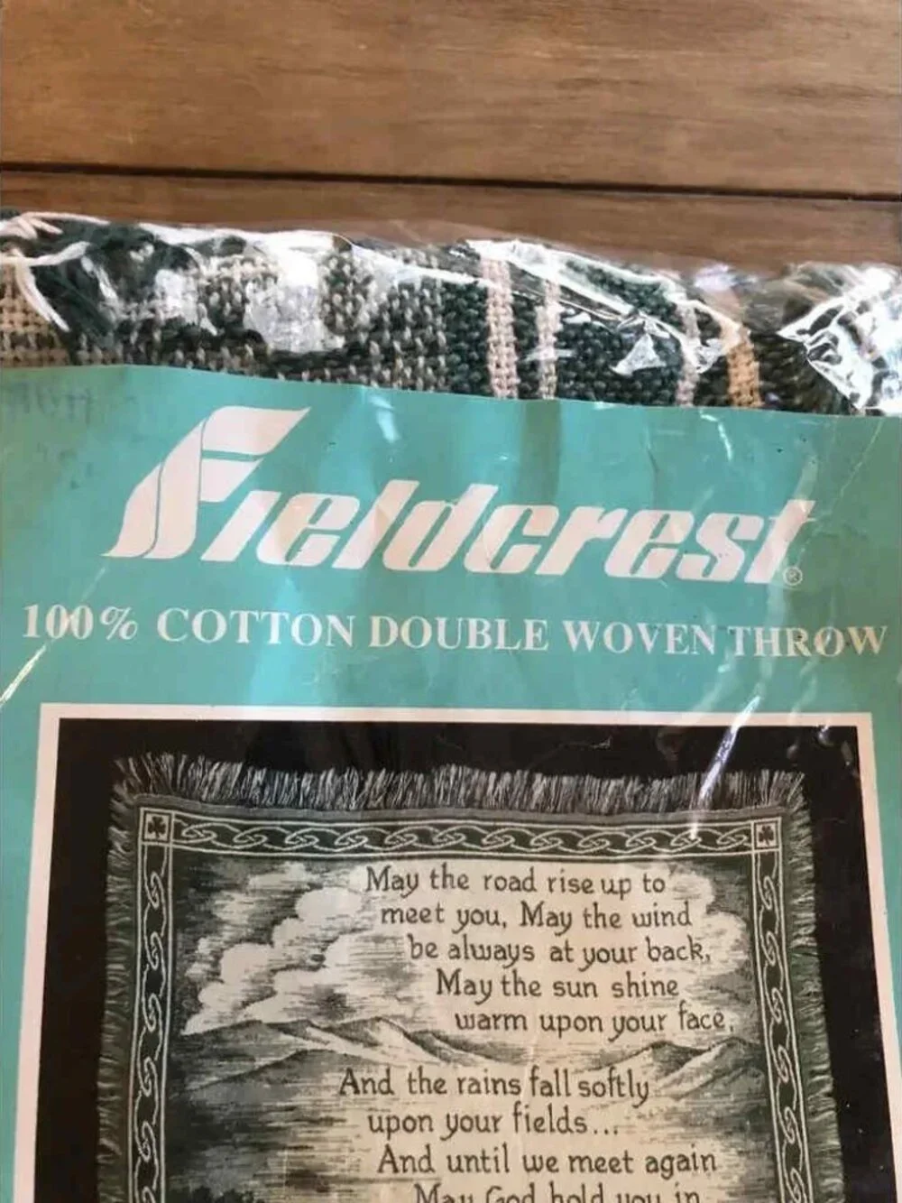 Vintage Fieldcrest Irish Blessing Tapestry Throw Blanket - Celtic Knot Border