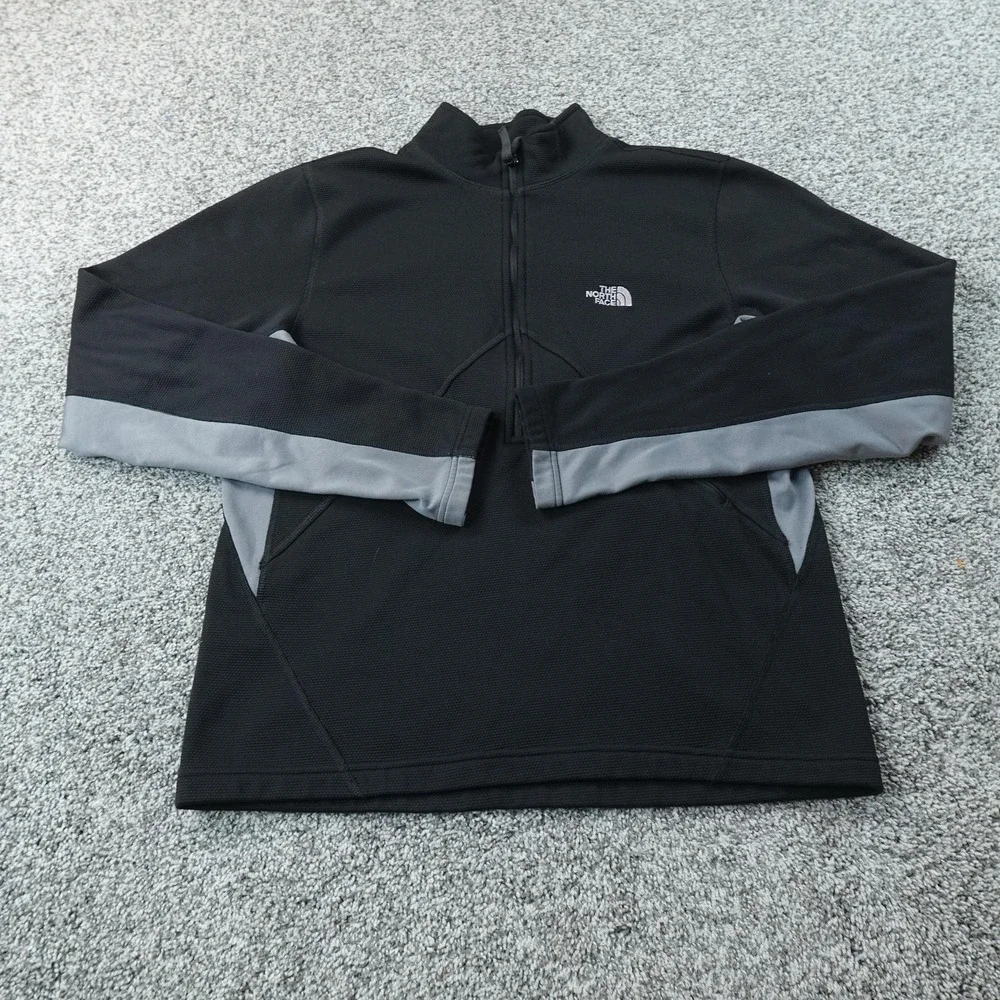 North Face Pullover Mens M Black Gray 1/2 Zip Long Sleeve Hiking Performance Top