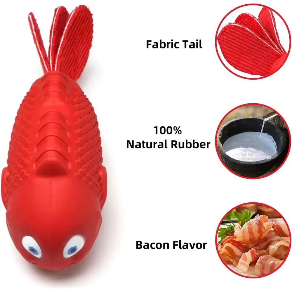 Durable Red Fish-Shaped Squeaky‎ Dog Toy for Chewing and Training