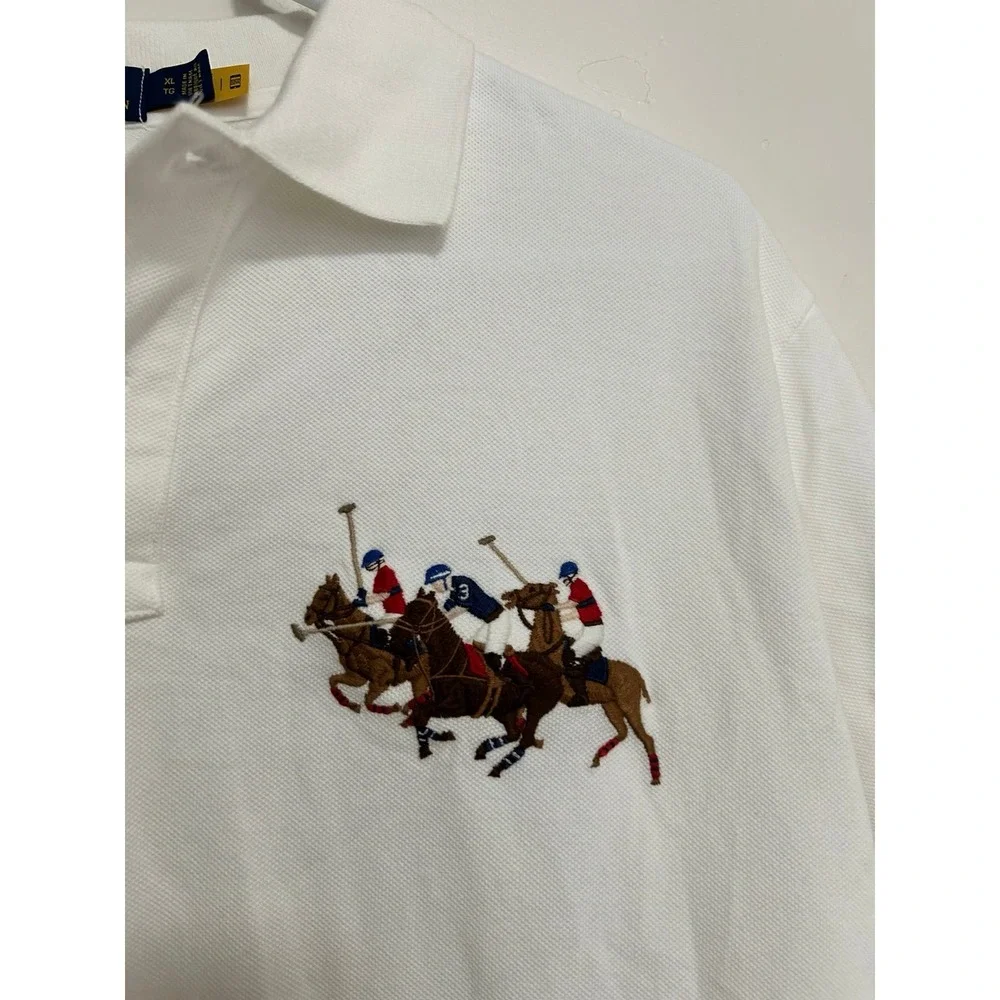 Polo Ralph Lauren Short‎ Sleeve Classic Fit Shirt Mens White Triple Pony Size XL