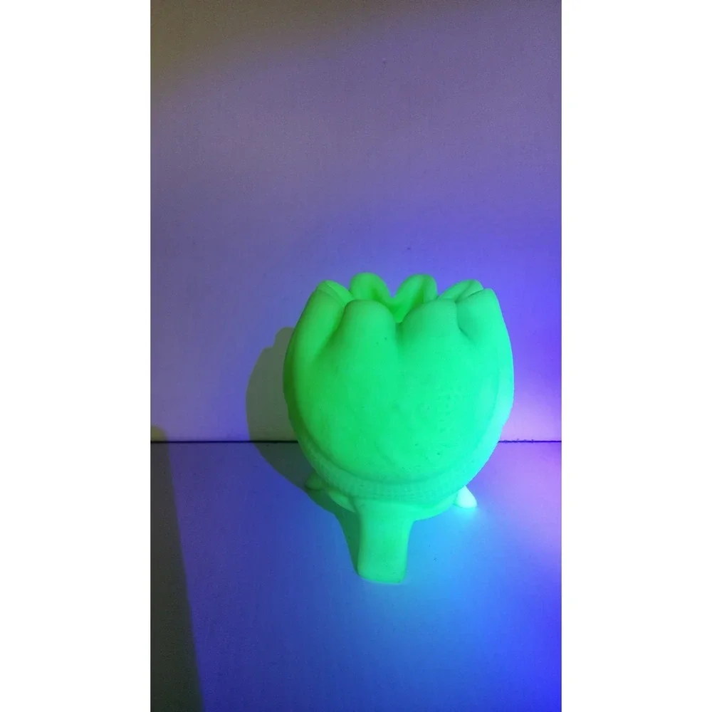 Vintage Fenton Uranium Green Satin Glass Grape/Rose Bowl Footed Vase 4