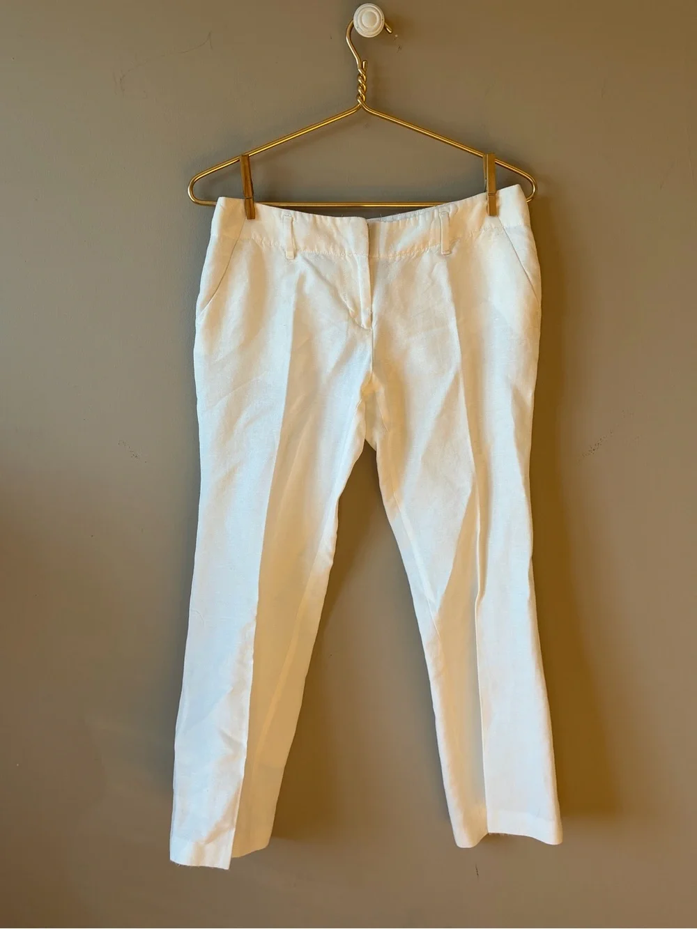 Women's white linen blend cropped pants 4P