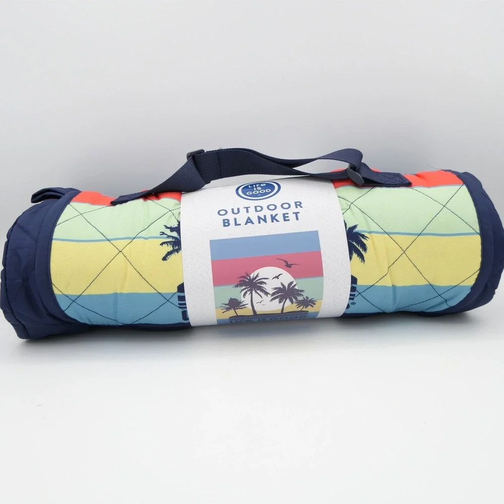 Life Is Good Outdoor Blanket Blue Palm Trees 70