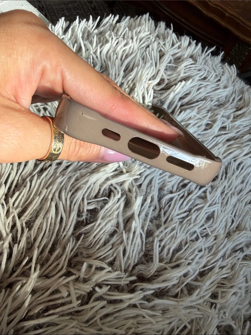 Slim Taupe Heart Glitter Gloss iPhone 13 Case - Unbranded