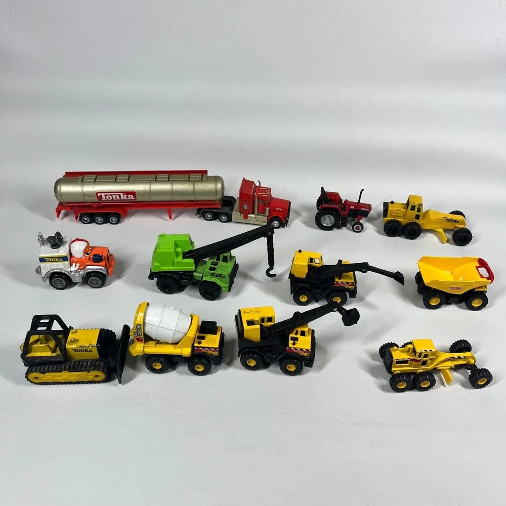 Vintage Tonka Toy Truck Lot 11pc Construction Vehicles Tanker Excavator Mixer