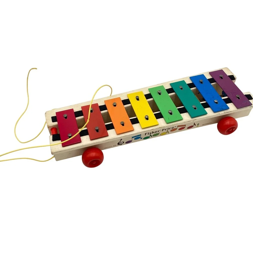 Vintage Fisher Price Wooden Pull Toy Xylophone 14