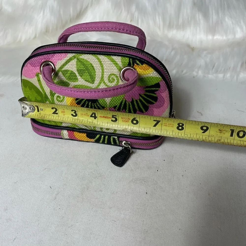 Spartina 449 Daufuskie Island multi color linen with black leather trim handbag.