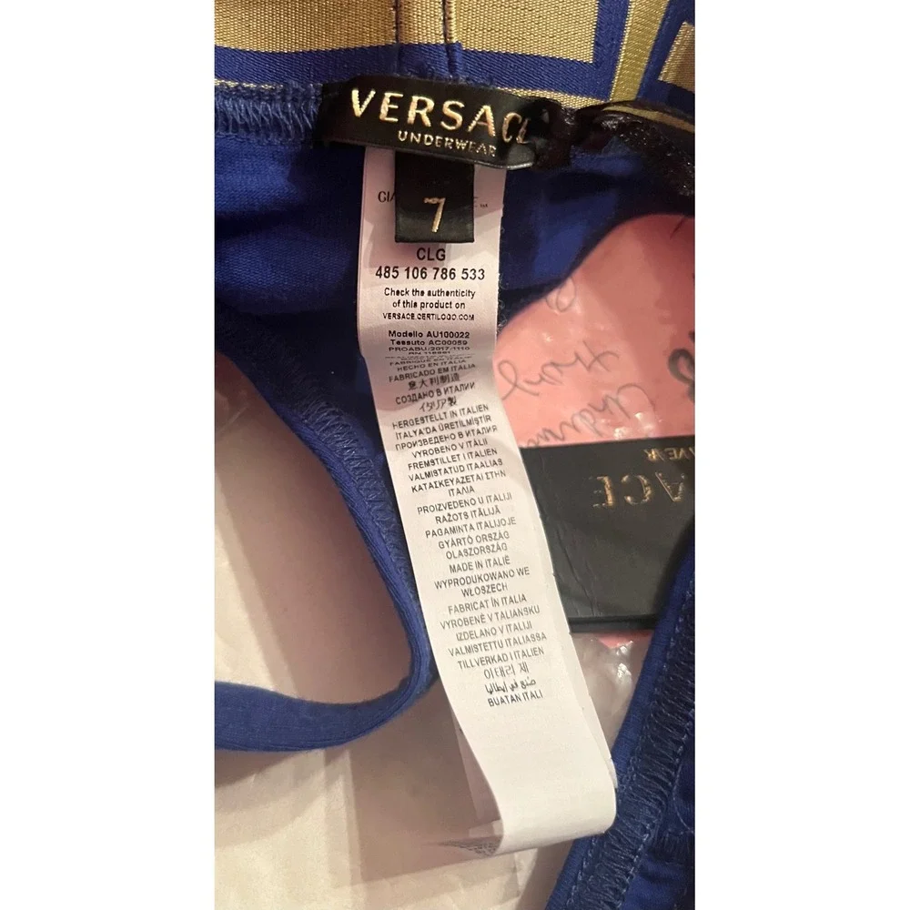 Versace Men's‎ Thong Briefs Underwear Blue with Gold Logo Size 7 or XL
