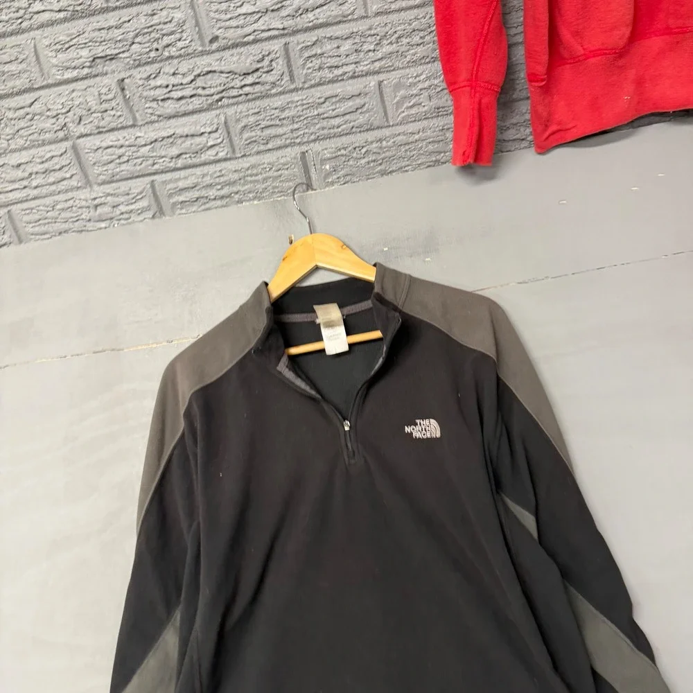The‎ North Face Mens Quarter Zip Fleece Pullover Black Grey Colorblock Large