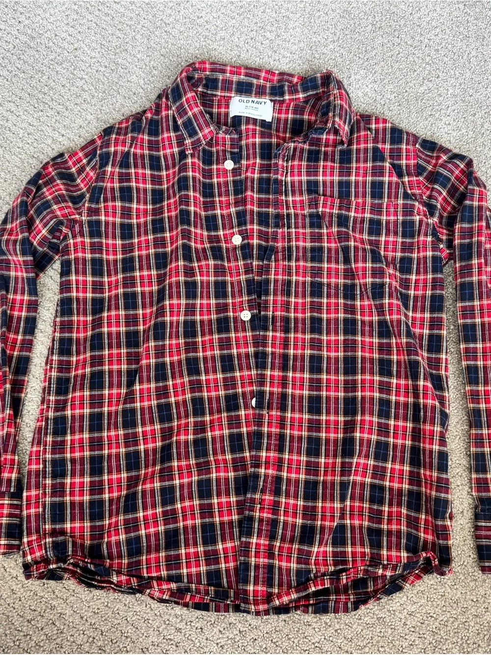 Old Navy Navy and Red Plaid Button-Down Shirt