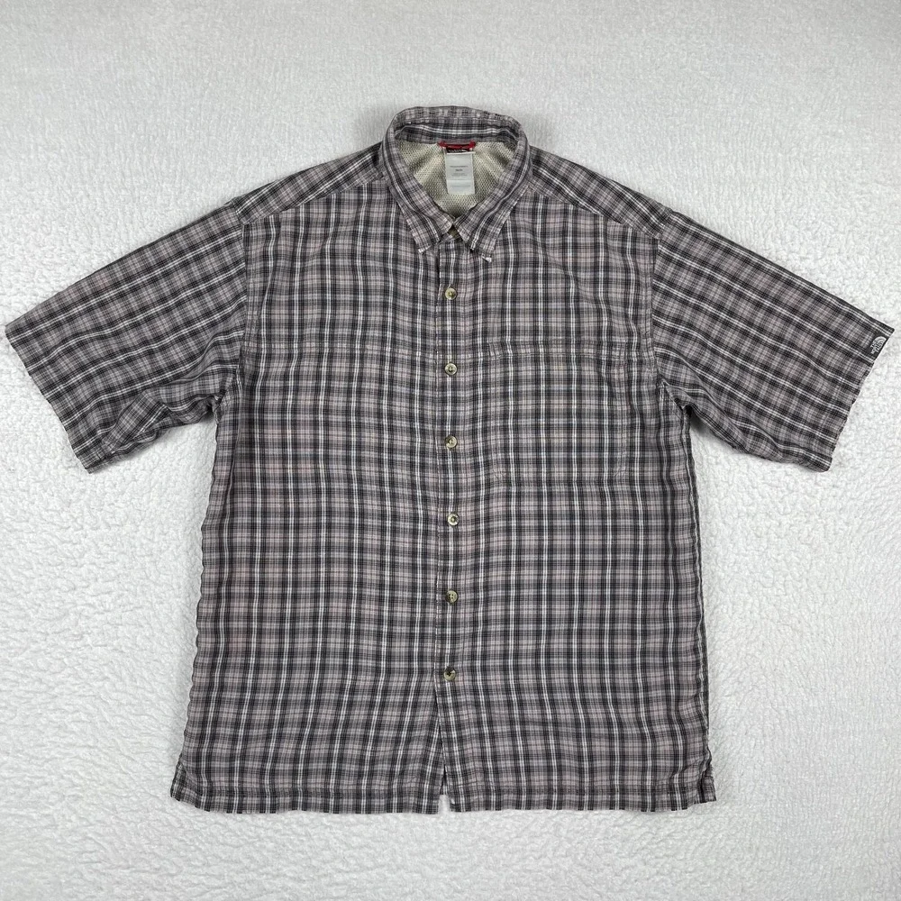 The North Face Shirt Mens Medium Purple‎ Plaid Outdoors Hiking Camping Travel
