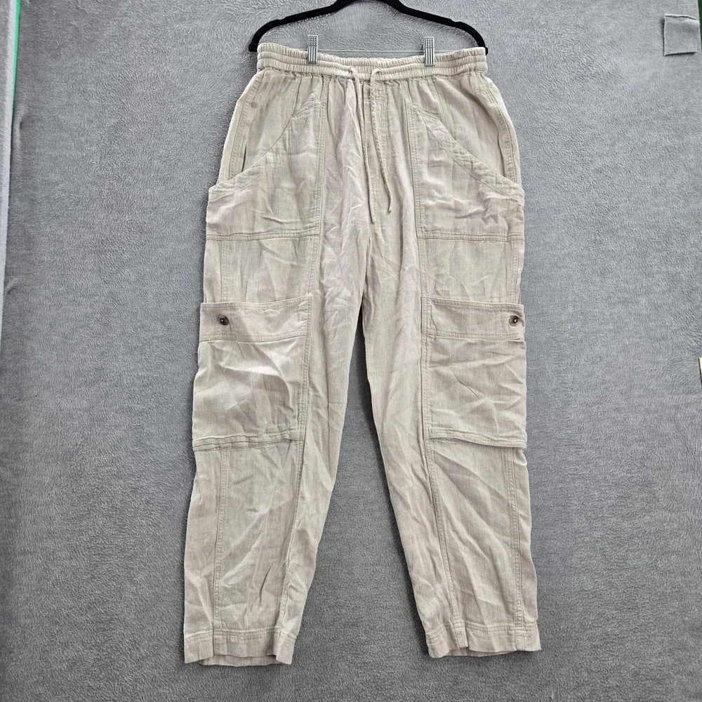 Free People Women Pants M Brown Feelin Good‎ Utility Cargo Linen 27