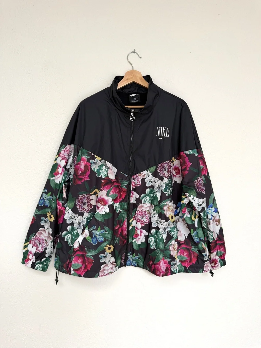 NIKE black floral colorblock zip up windbreaker jacket / size 1X