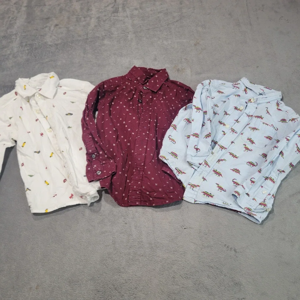 Carters‎ Childrens Place Boys 3T Multicolor Dinosaur Geometric Button Down Lot 3