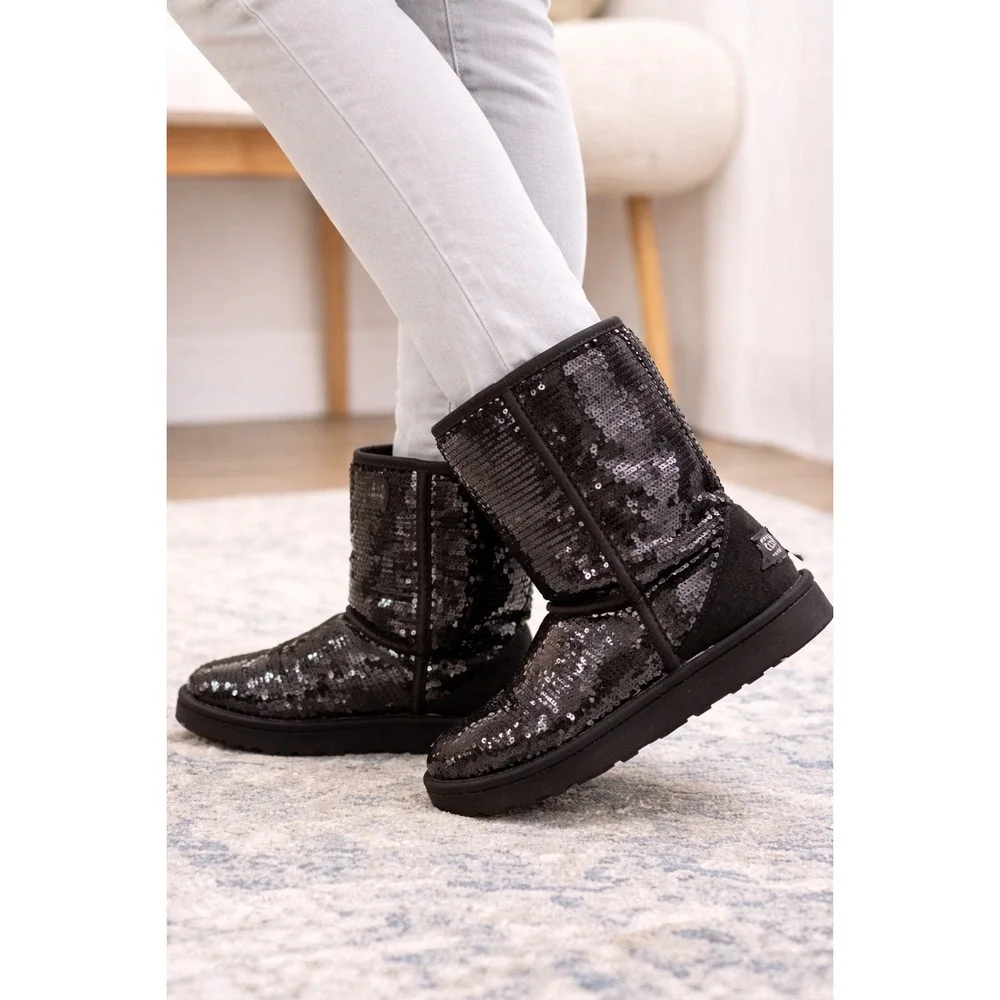 UGG Australia Classic Short Sequin Boots Black Sparkle‎ 3161 Womens Size 6