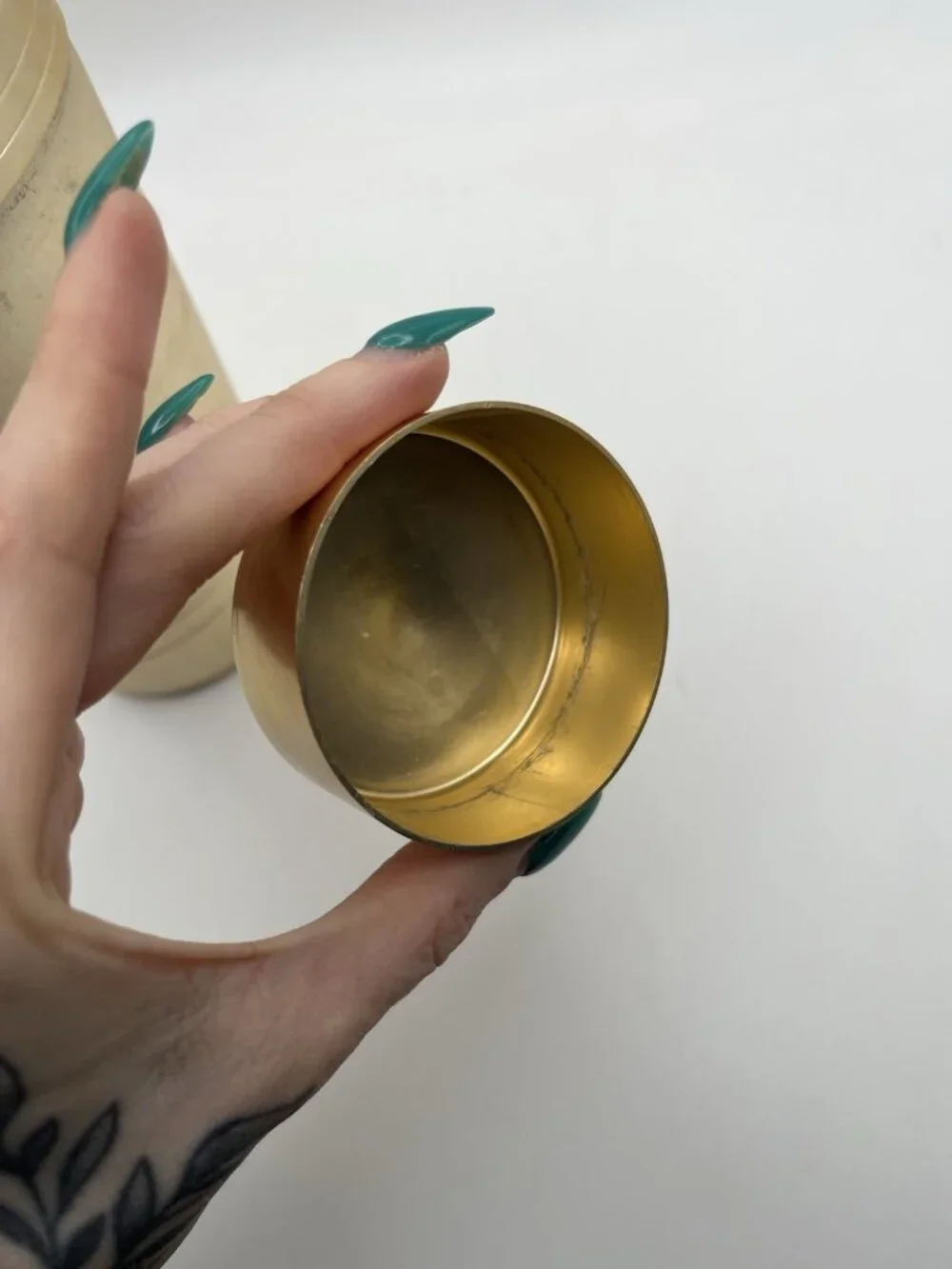 Vintage Mid Century Modern Gold Cocktail Shaker Mirro Aluminum Barware Atomic