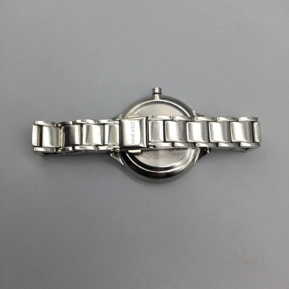 Nine West Womens Watch 36mm Silver Tone Pink Glitter Dial NW23837 New Battery 7