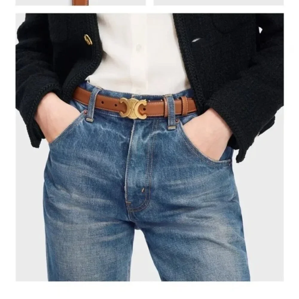 Celine Triomphe Belt in Natural Calfskin-Brown Size 80