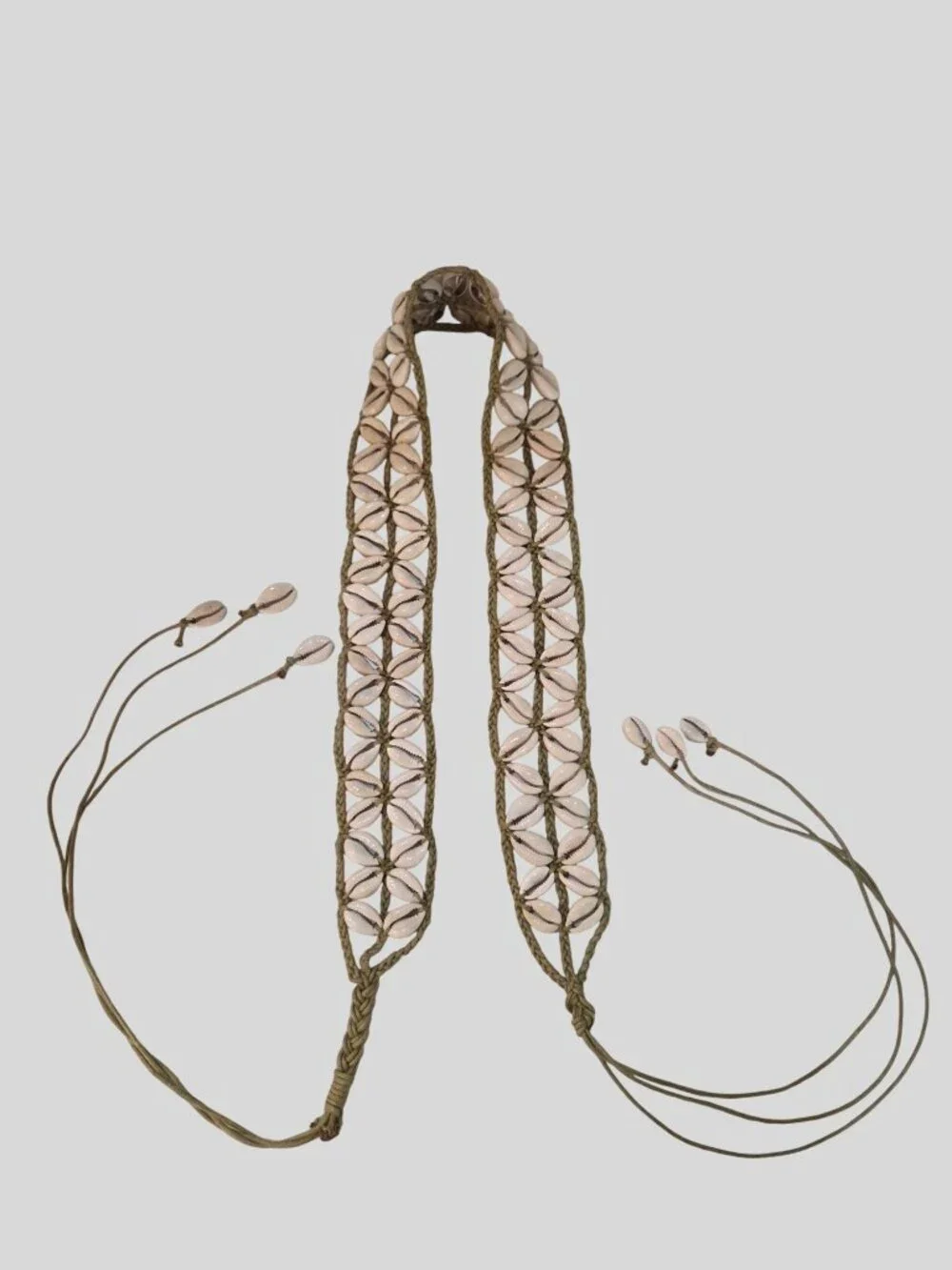 VTG Handmade Boho Macrame Cowrie Shell Belt OS‎ Tan Braided Tie Waist Artisan